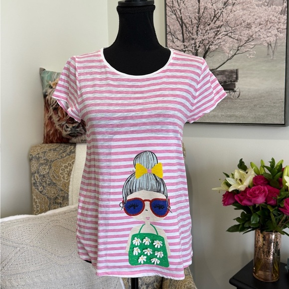 Crown & Ivy Pink and White Striped Tee - Picture 1 of 7